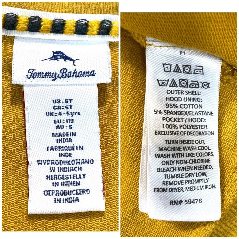 TOMMY Bahama Kids Jersey ZIP up Hoodie in Yellow Size T5 - Picture 6 of 9